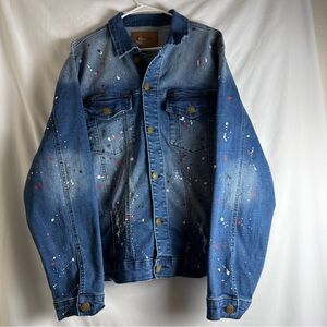 MAISON ARTICLE DISTRESSED PAINT SPLATTERED WOMEN DENIM JACKET SIZE XL STRETCH